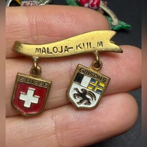 Vintage MALOJA-KULM Switzerland Grisons Travel Pin Badge Brooch Swiss Alps